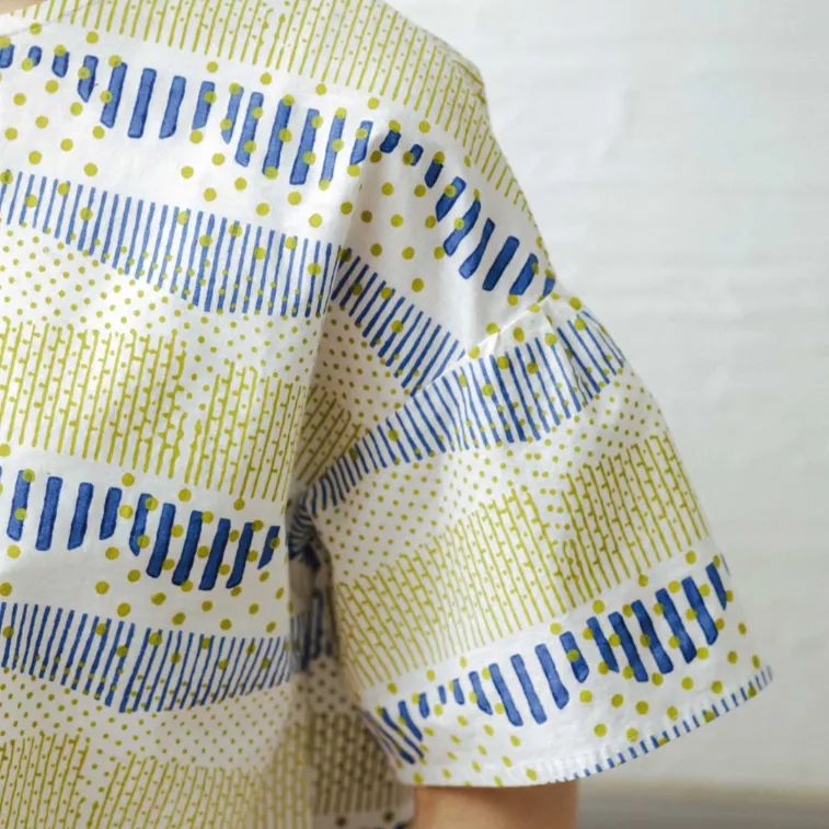 people tree ブロックプリントベルスリーブトップ　ピーピルツリー　M SALE！送料無料 peopletree ピープルツリー ブロックプリント