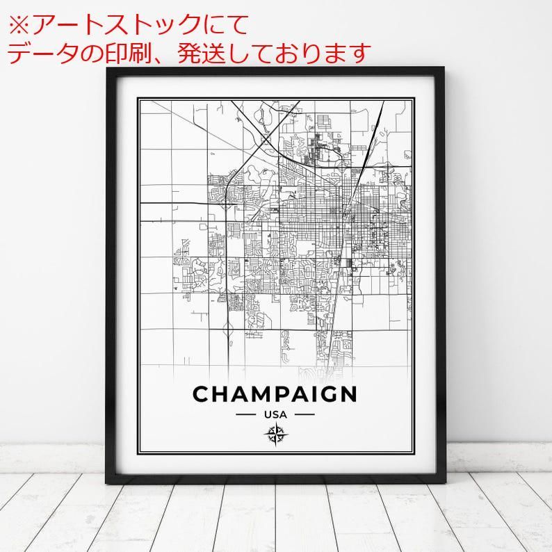 mz ポスター A1 サイズ (~A4まで対応可) シャンペーン地図印刷 イリノイ州シャンペーンの地図
