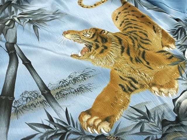 平和屋着物●男性　長襦袢　無双仕立て　虎竹文　青藤色　金銀彩　正絹　逸品　未使用　AAAX6390mf 平和屋着物○男性 長襦袢 無双仕立て 虎竹文 青藤色 金銀彩 正絹 逸品