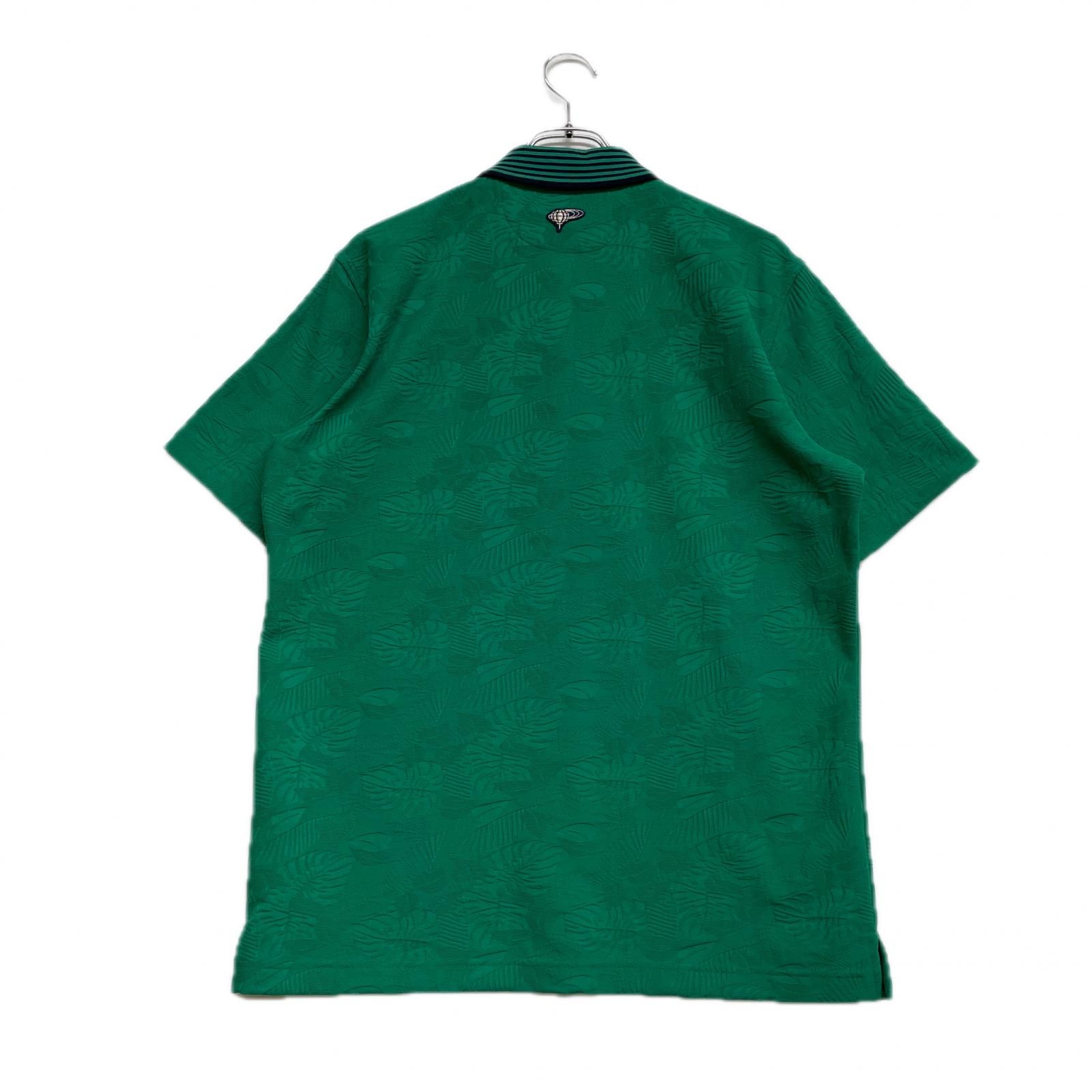 メンズ ビームスゴルフ BEAMSGOLF 半袖ポロシャツ XL 緑 ボタニカル柄 ジャカード ロゴ