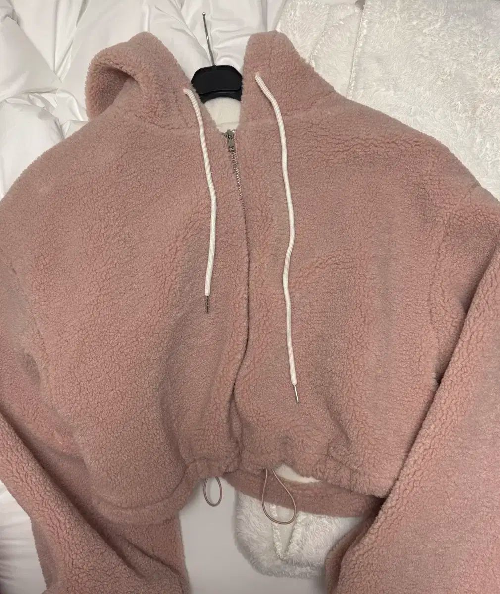 ピンク フリース ファーリーフリースフルジップジャケット、デニム