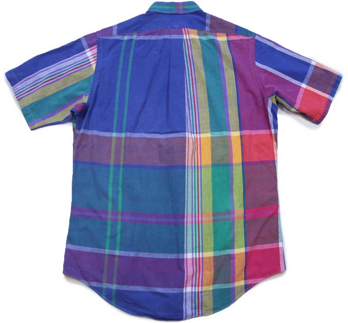 90s ラルフローレン マドラスチェック ボタンダウン 半袖 コットンシャツ L オールド ビンテージ 手織り ロゴ刺繍 オーバーサイズ