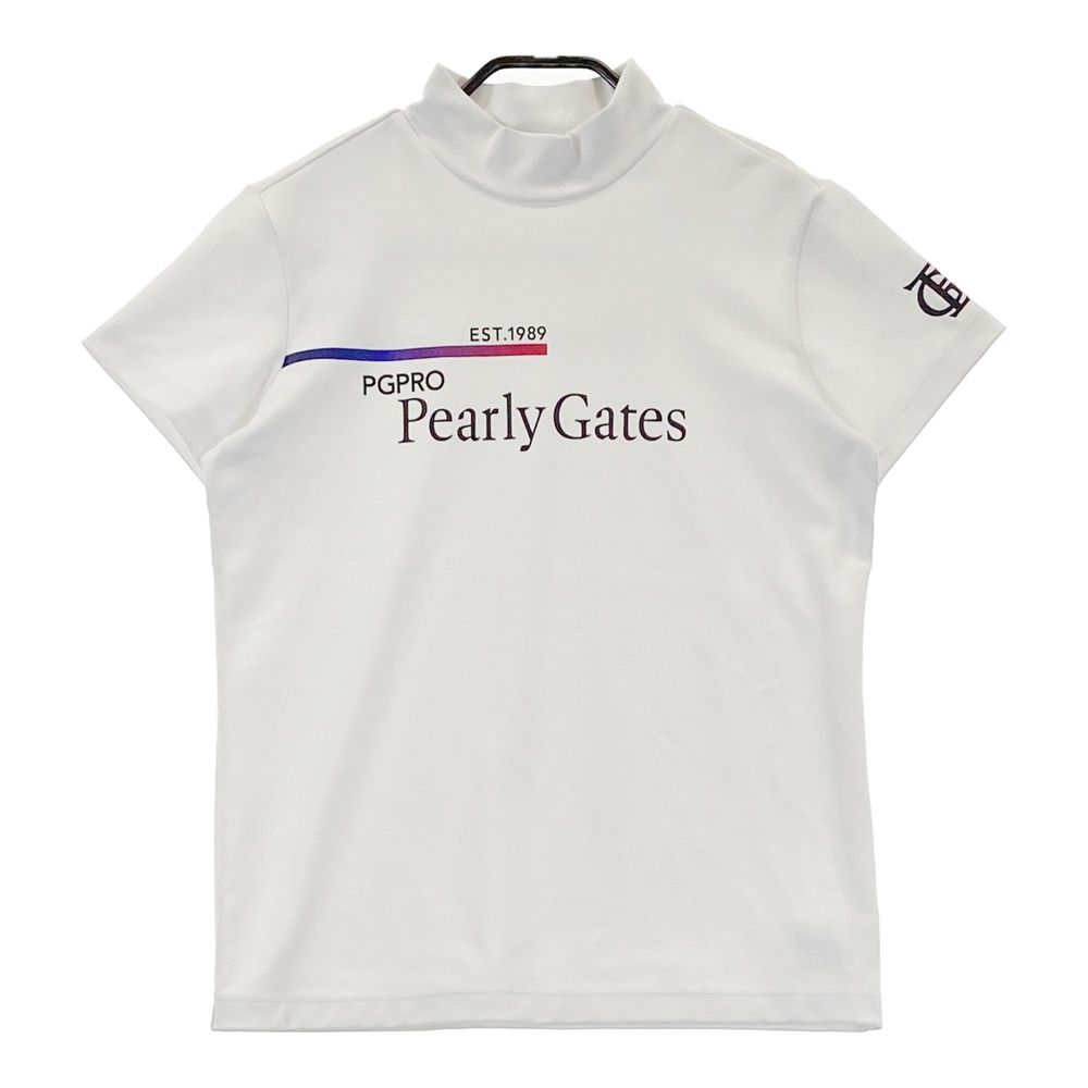 サイズ 1 PEARLY GATES パーリーゲイツ 2025年モデル ロゴプリント ハイネック半袖Tシャツ ホワイト系 240101416181 ゴルフウェア レディース ストスト