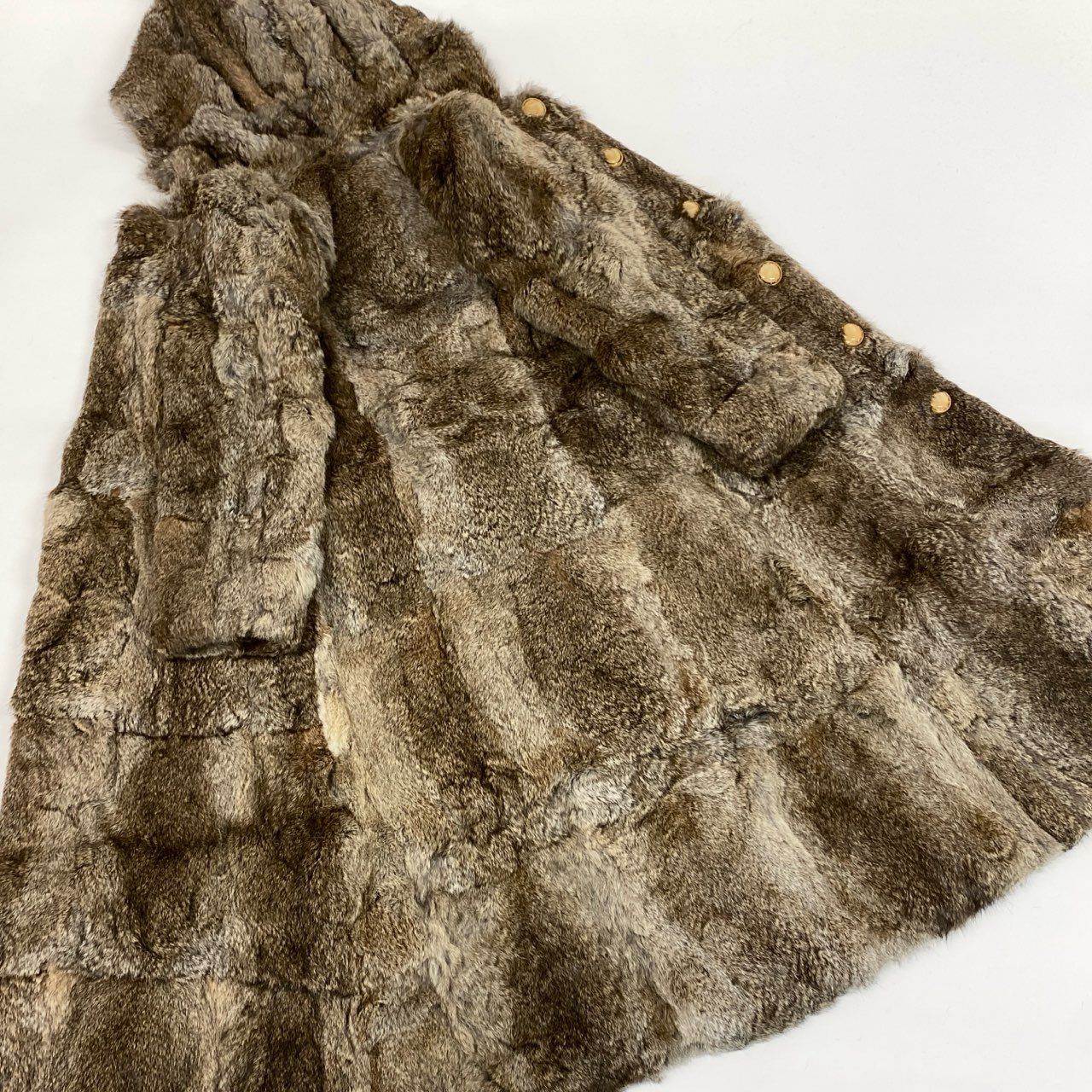 68j16 ラビットファー 毛皮コート ファーコート 装飾ボタン 110㎝ 超ロングコート ベージュ系 リアルファー レディースu02t