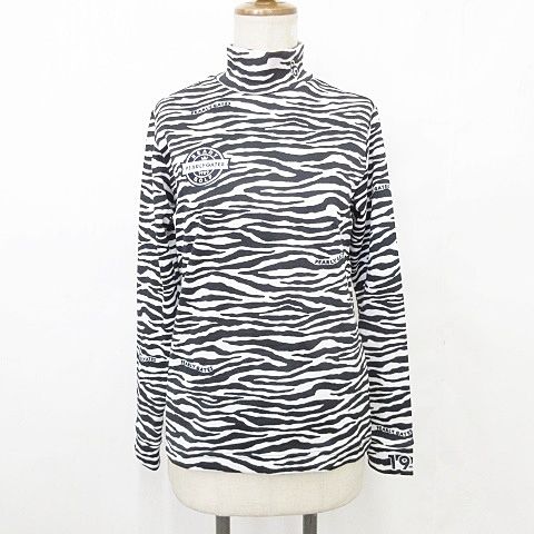 パーリーゲイツ PEARLY GATES ゴルフ スポーツウエア シャツ 長袖 ハイネック 総柄 ゼブラ柄 厚手 濃紺 白 ホワイト ネイビー 黒 ブラック 1