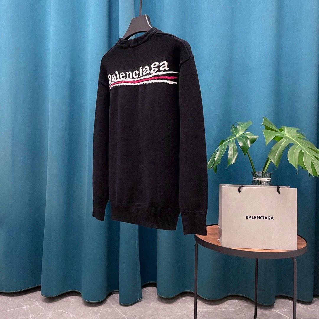 BALENCIAGA　ロゴ  長袖  ウール  ニットセーター  男女兼用