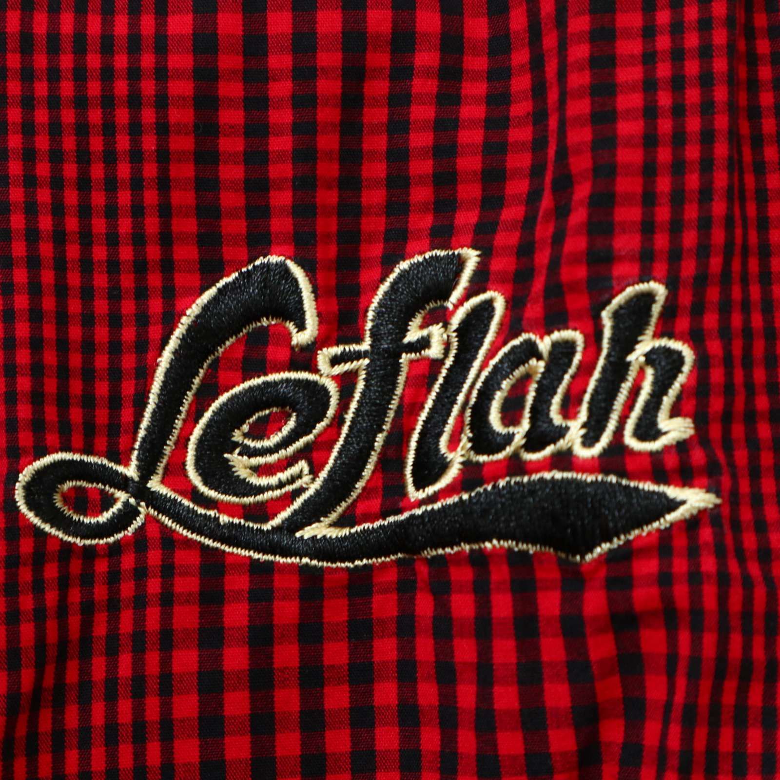 【グッドデザイン】LEFLAH レフラー　半袖シャツ　チェック　美品　刺繍　M グッドデザイン】LEFLAH レフラー 半袖シャツ チェック 美品