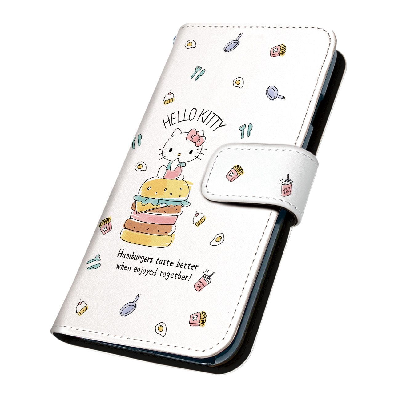 サンリオ 正規品 ハローキティ Galaxy S24 SC-51E ケース 手帳型 スマホケース [デザイン:15.ハンバーガー/マグネットハンドあり] SANRIO キティ