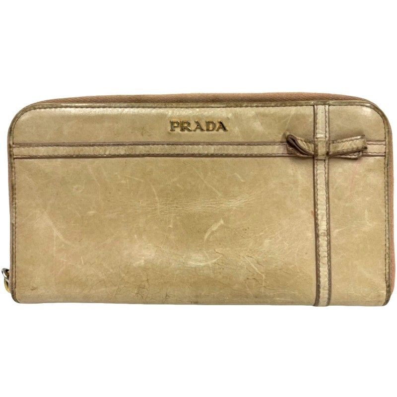 PRADA プラダ ラウンドファスナー ベージュ系 レザー 長財布 PRADA プラダ ラウンドファスナー ベージュ系 レザー 長財布