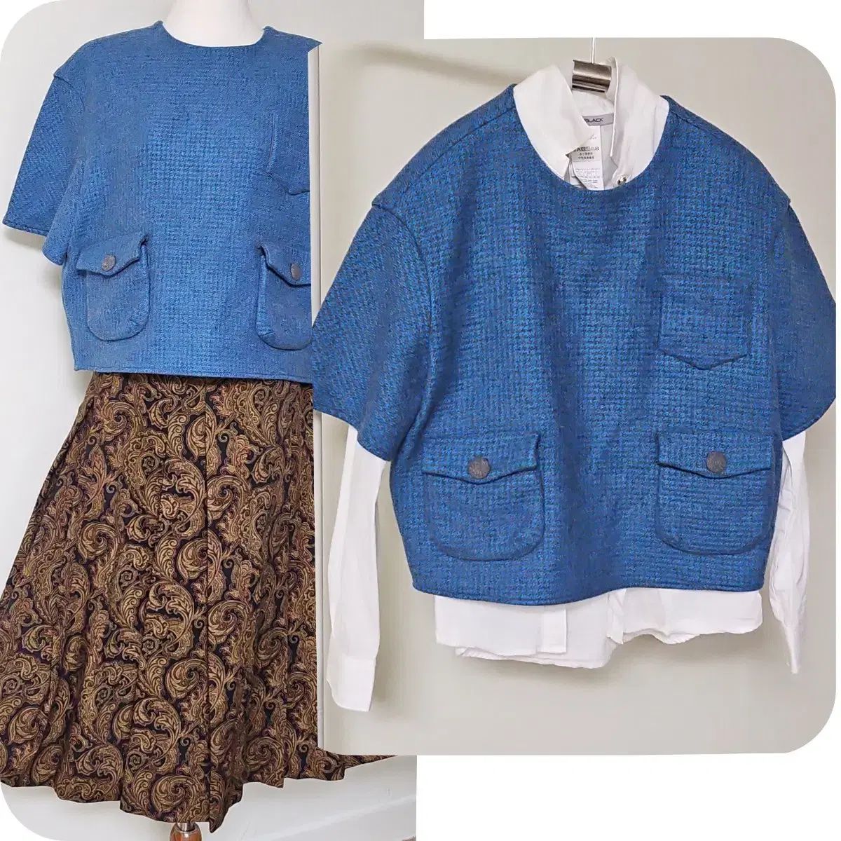 TASI New York 55 66 ブルー ツイード トップス