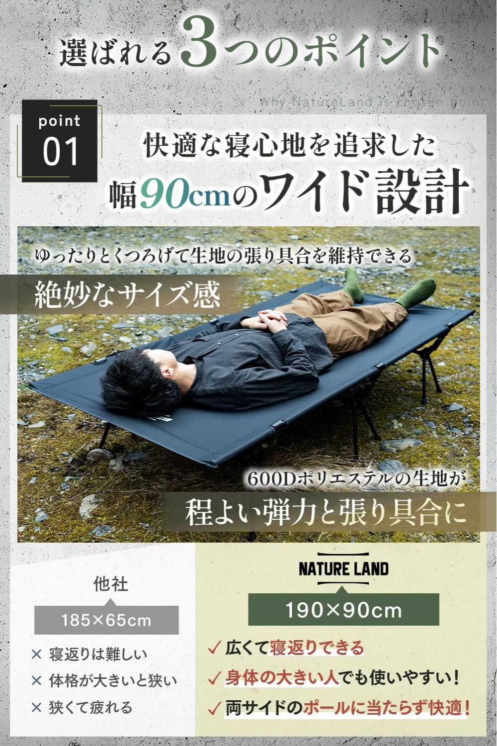 NATURE LAND コットワイド 90cm ブラック 新品 【キャンプ