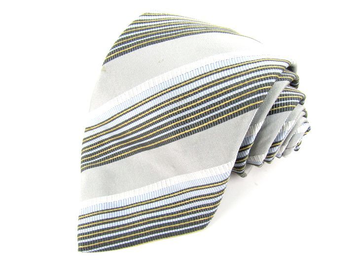 エルメネジルドゼニア ブランドネクタイ ワイドタイ ストライプ柄 シルク混 メンズ グレー Ermenegildo Zegna 【中古】