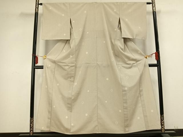 平和屋着物 本塩沢 単衣 丸文 縞 反端付き 正絹 AABB2229fy