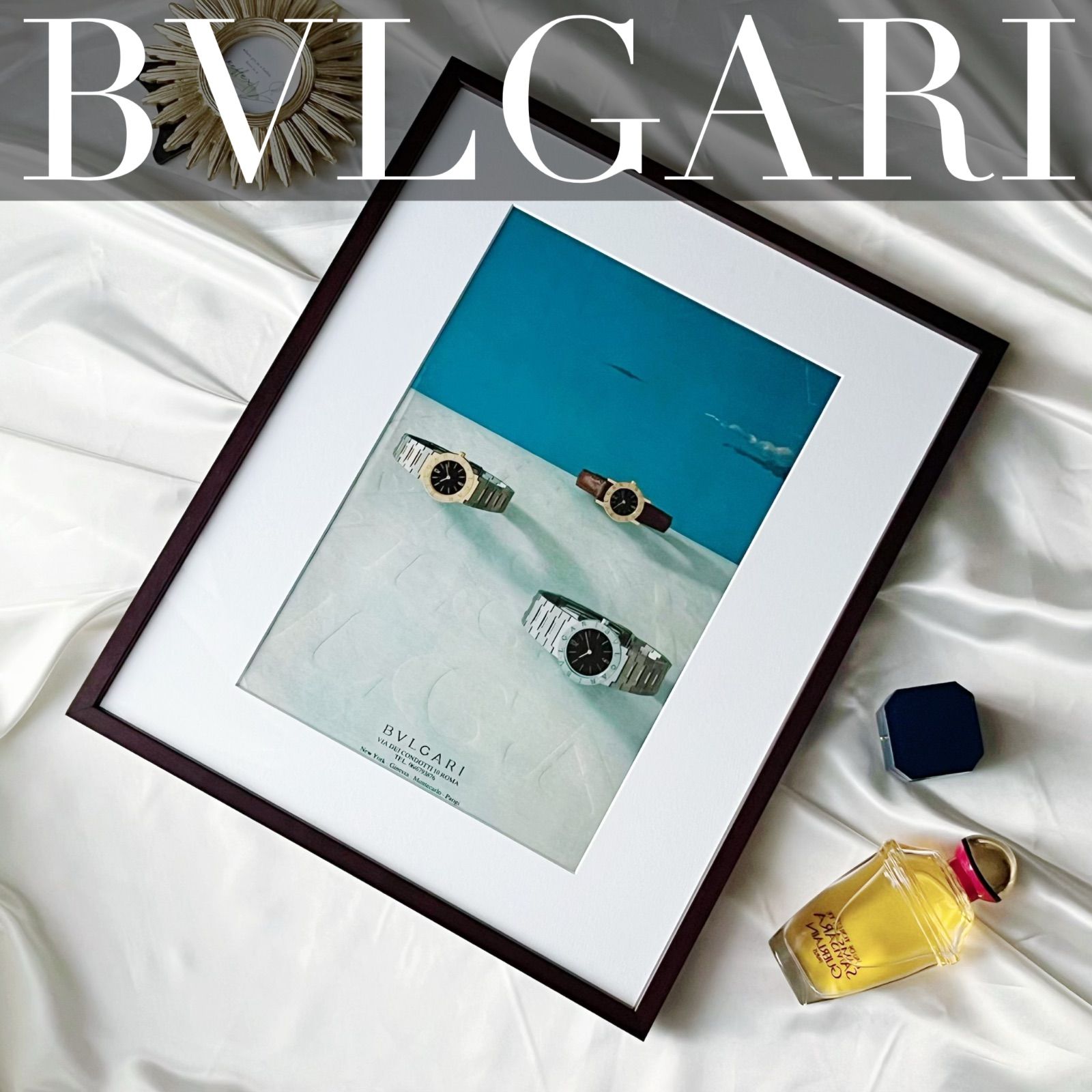 アンティーク調額縁　ブルガリ　BVLGARI  アート 1984 広告＞ BVLGARI ブルガリ ポスター ヴィンテージ アート