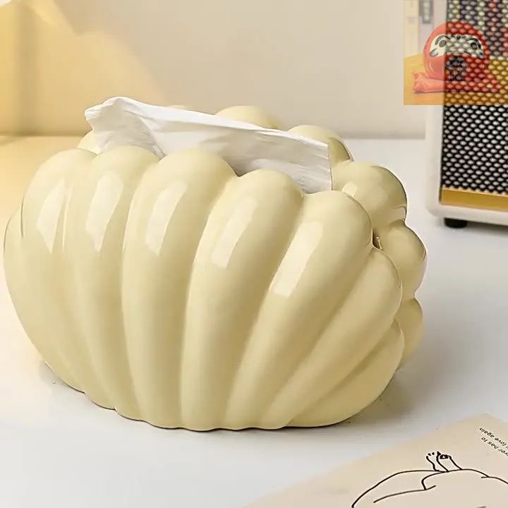 ティッシュボックス ティッシュボックスカバー ティッシュボックスホルダー 貝殻 イエロー おしゃれ インテリア セラミック製 モダン シンプル リビングルーム 寝室 ダイニングテーブル ナプキン収納ケース