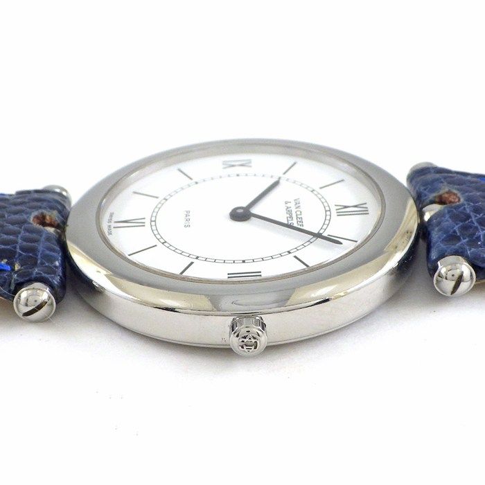 ヴァンクリーフ&アーペル Van Cleef - Arpels 腕時計 ラ コレクション 53140 ホワイト文字盤 SS ブルー クロコダイル レザーベルト クオーツアナログ