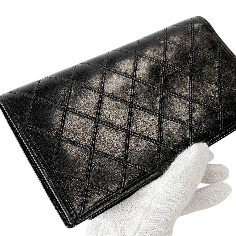 【レア】CHANEL／シャネル ビコローレ ヴィンテージ がま口長財布 ブラック 極美品】CHANEL ビコローレ がま口長財布 ラムスキン 黒 ココ