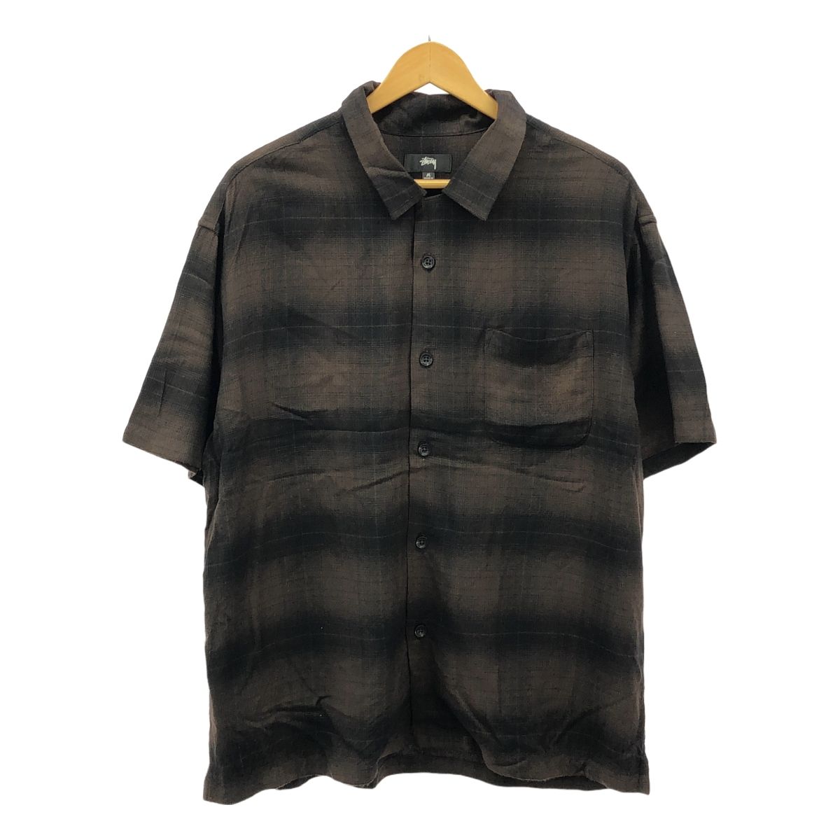 STUSSY | ステューシー | 2021SS | BOXY SHADOW PLAID SHIRT オンブレチェック 半袖 レーヨン シャツ | M | ブラウン | ブラック | メンズ