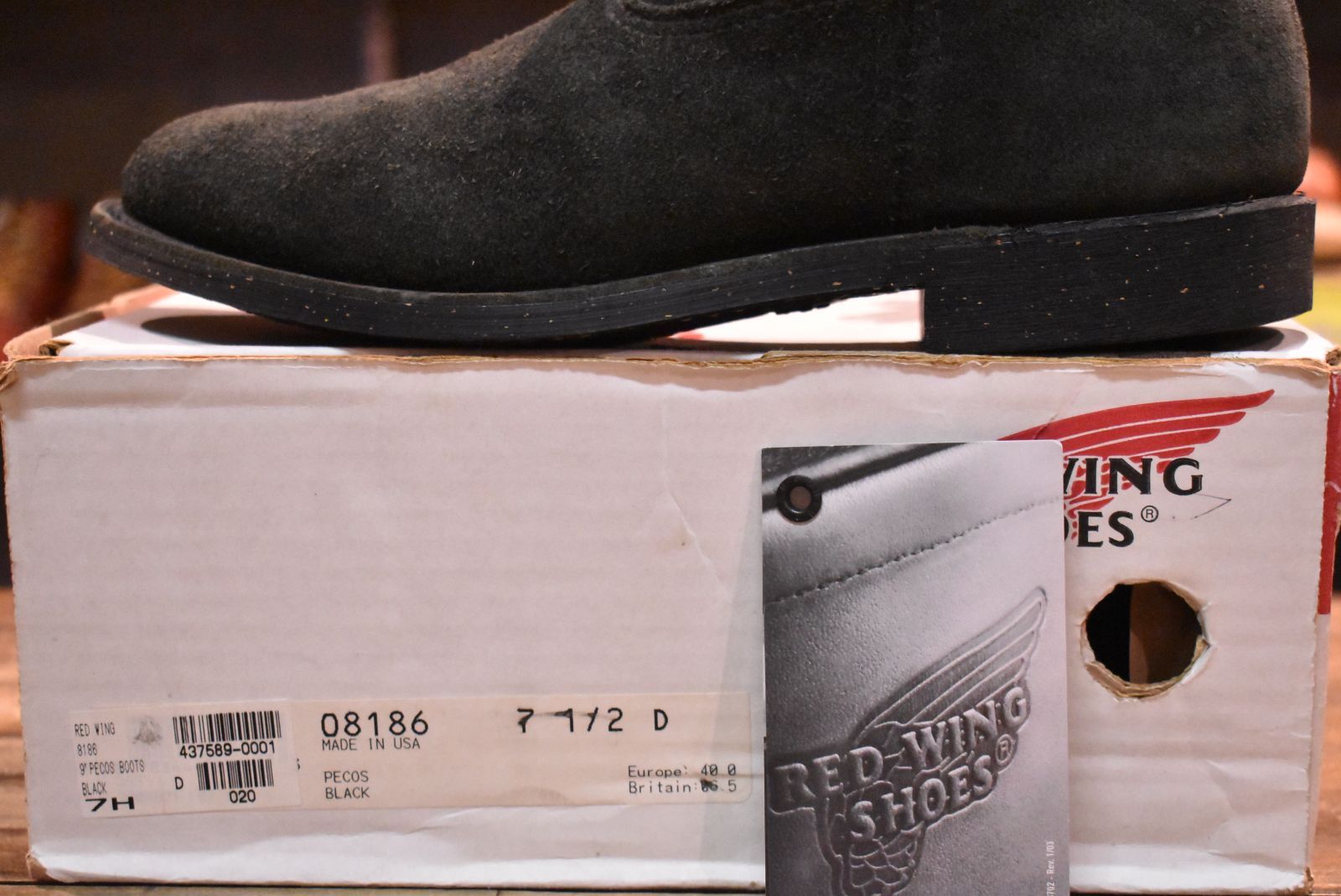 7.5D 箱付 美品 08年】レッドウィング 8186 黒スエード ペコス