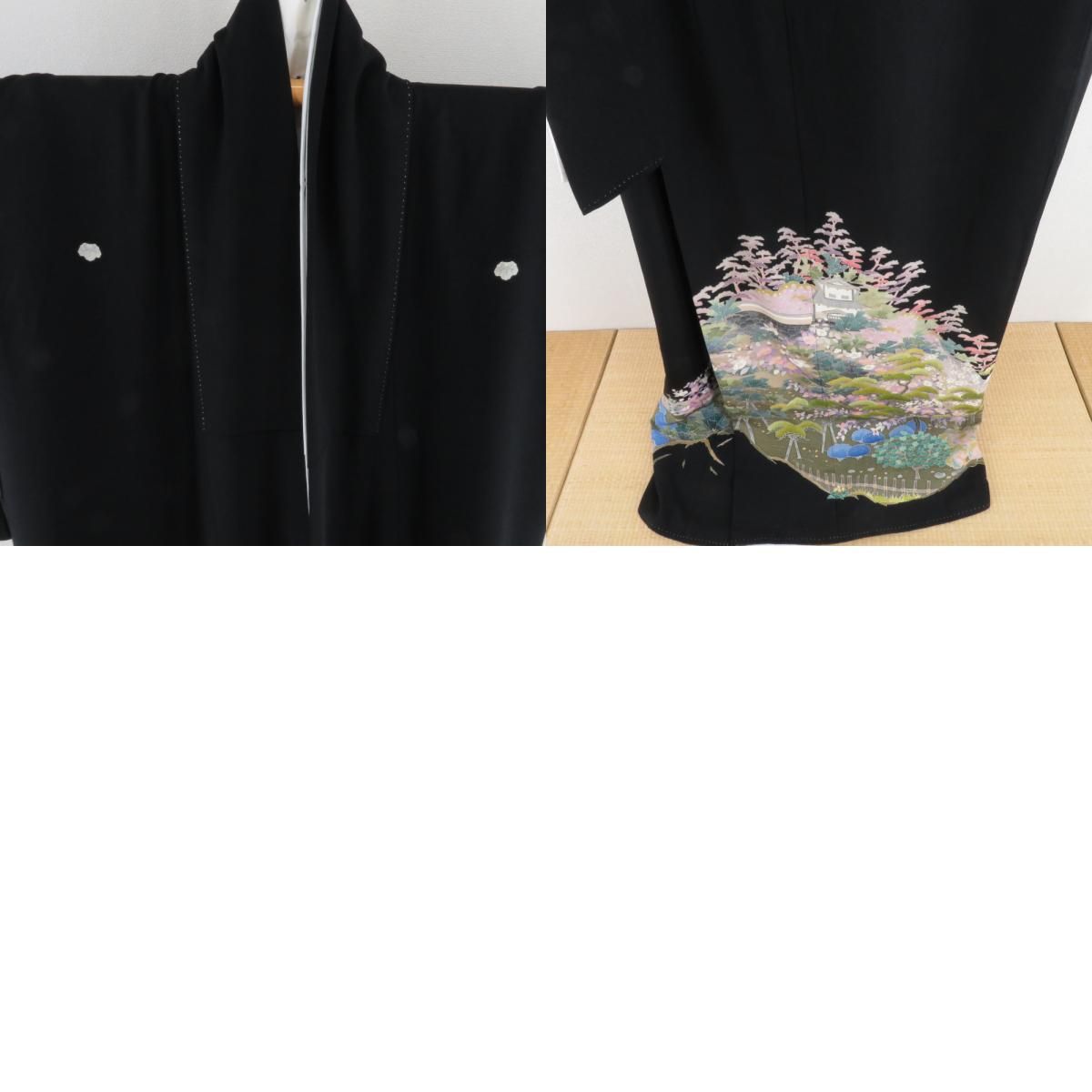 本加賀友禅 黒留袖 北田弓子 金沢城と兼六園文様 正絹 袷 広衿 比翼付 落款入 作家物 本場加賀友禅染 礼装着物 フォーマル 仕立て上がり 身丈170cm 本加賀友禅 黒留袖 北田弓子 金沢城と兼六園文様 正絹 袷 広衿 比翼付