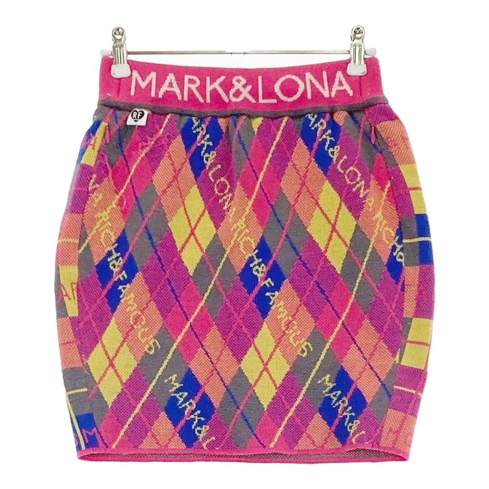 サイズ 36 MARK-LONA マークアンドロナ 裏地付 ニットスカート アーガイル 総柄 ピンク系 240101505378 ゴルフウェア レディース ストスト