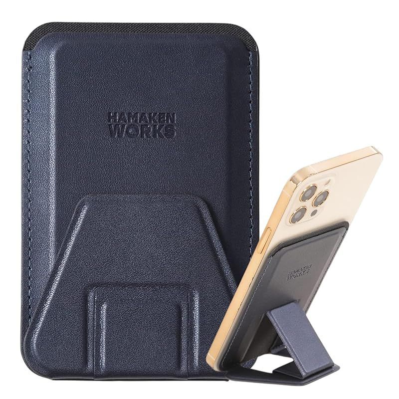 【新着商品】HAMAKEN WORKS(ハマケンワークス)マグネットスマホスタンド MagSafe対応 iPhone 12シリーズ対応/iPhone 13シリーズ兼用 カードケース 折り畳み式 卓上 軽量 極薄 スキミング防止＆リングホ