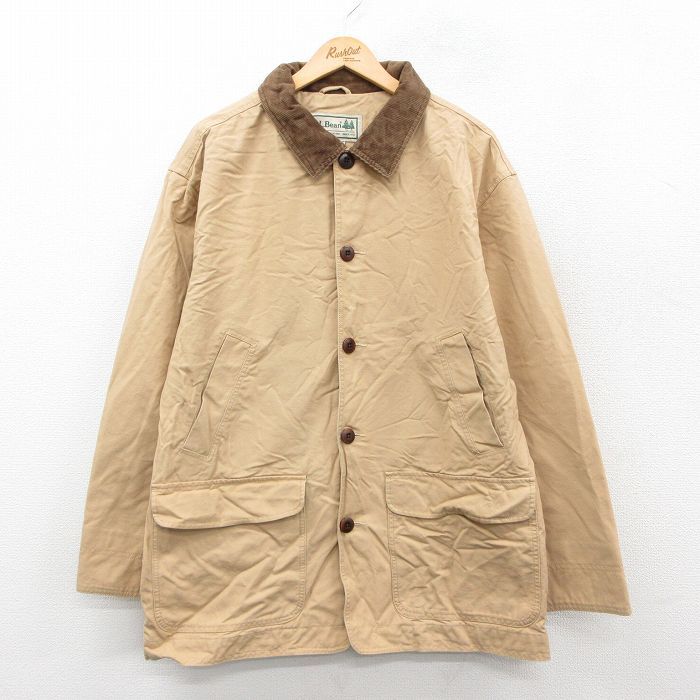 XL|古着 エルエルビーン LLBEAN 長袖 カバーオール メンズ 00s ロング丈 襟コーデュロイ コットン ベージュ カーキ 25oct01 アウター