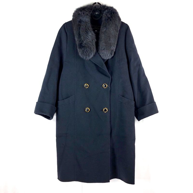 レリアン Leilian コート カシミア混 ファー付き 黒 9サイズ