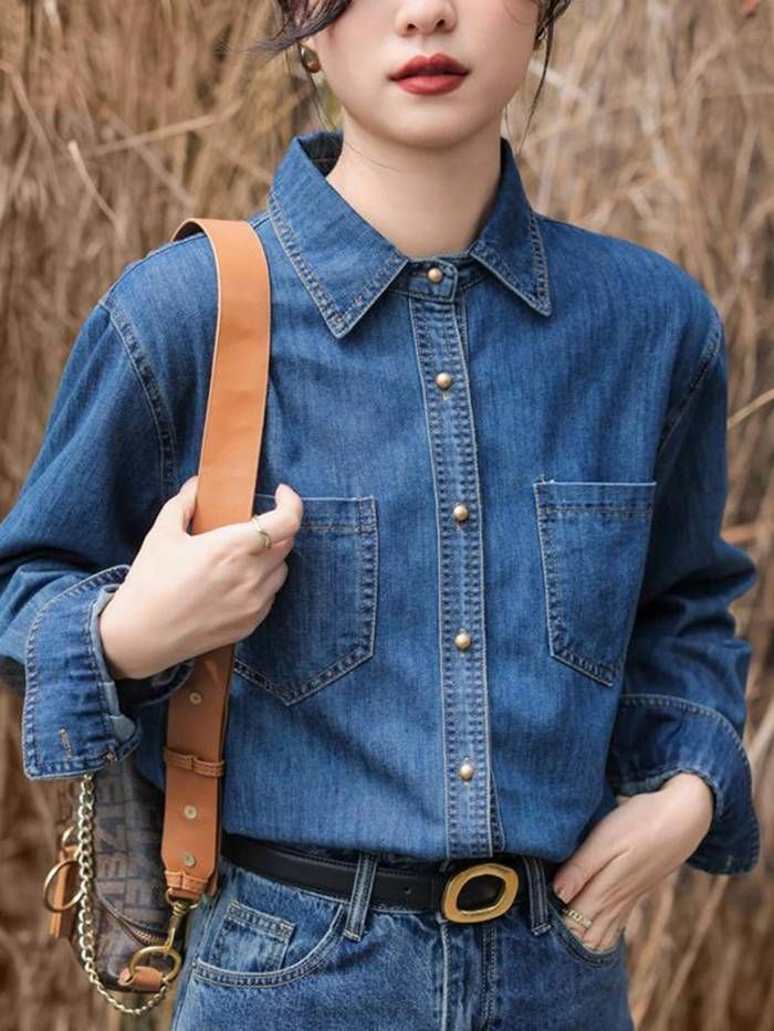 デニムシャツ 春夏シャツ ブラウス シンプル無地 ゆったり 薄手 おしゃれ春コーデ レディース 長袖シャツ 着痩せ カジュアル ス 大きいサイズ hyjy202204911.jpg