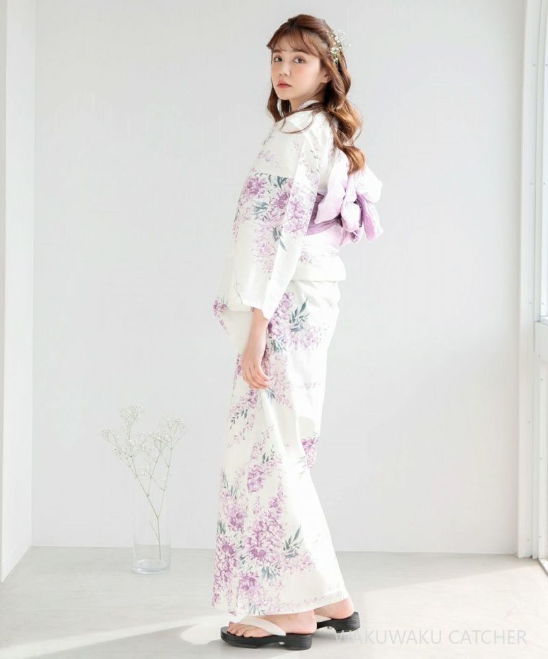 浴衣 女性用 パープル 浴衣 レディース 夏 紫藤 花柄 紫