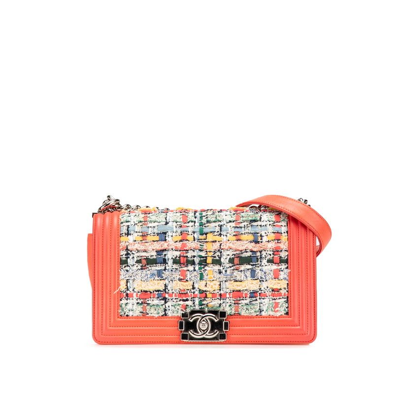 シャネル ココマーク ボーイシャネル25 オレンジ マルチ ツイード ラムスキン レディース CHANEL 1-0209500