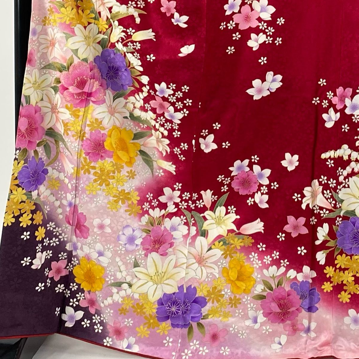 振袖 身丈168.5cm 裄丈69.5cm L 袷 百合 草花 金彩 ラメ 濃