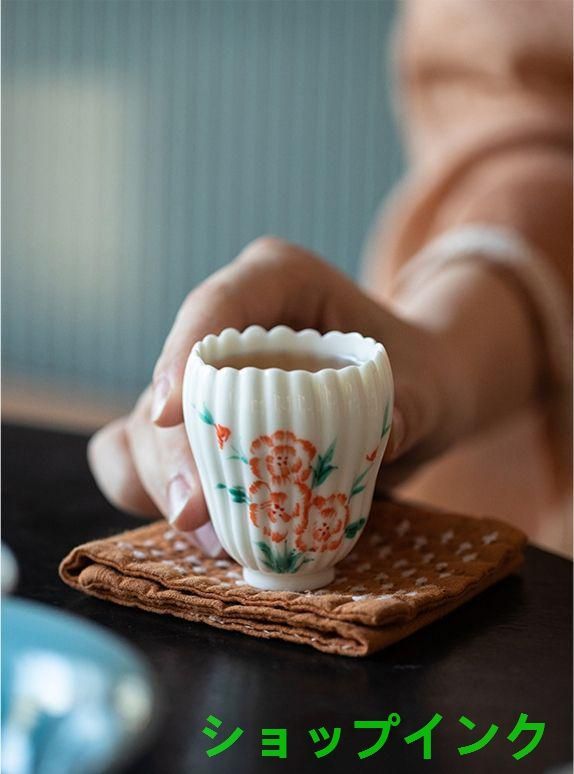 未使用品 中国美術 湯呑み 茶器 煎茶道具 雲紋 煎茶器  送料込み ２客 煎茶道具 煎茶器 湯のみ 汲出し 黄交趾 雲錦 5客セット 伊藤南山