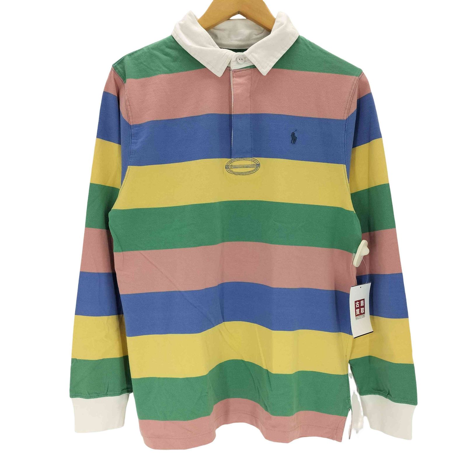 美品 ポロ ラルフローレン マルチカラー ボーダー ラガーシャツ 現行タグ ポロラルフローレン POLO RALPH LAUREN マルチカラー ボーダー