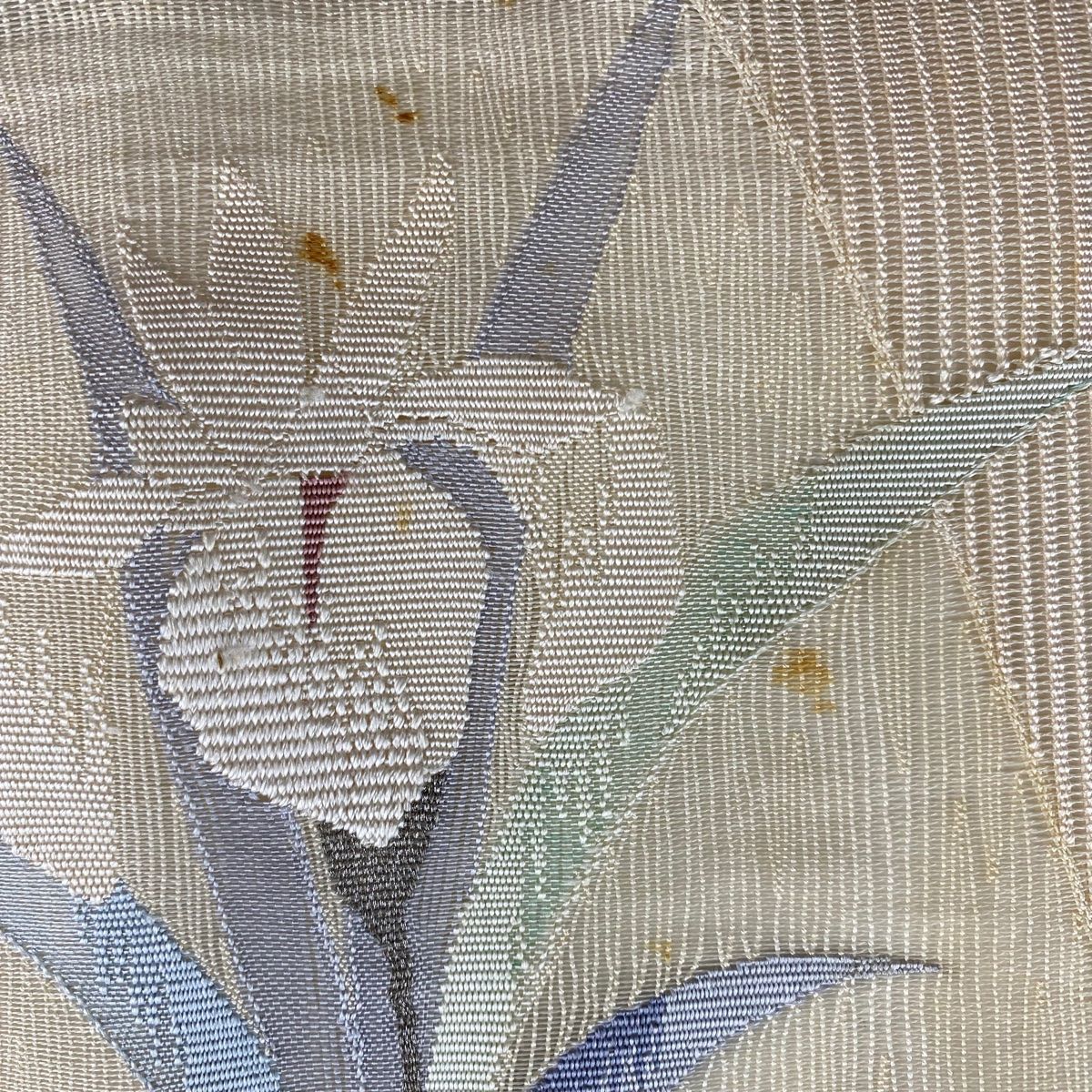 【美品✨】八寸名古屋帯 松葉仕立て 花唐草 クリーム 正絹 333cm 名古屋帯 秀品 八寸名古屋帯 夏帯 松葉仕立て 草花 扇面 銀糸