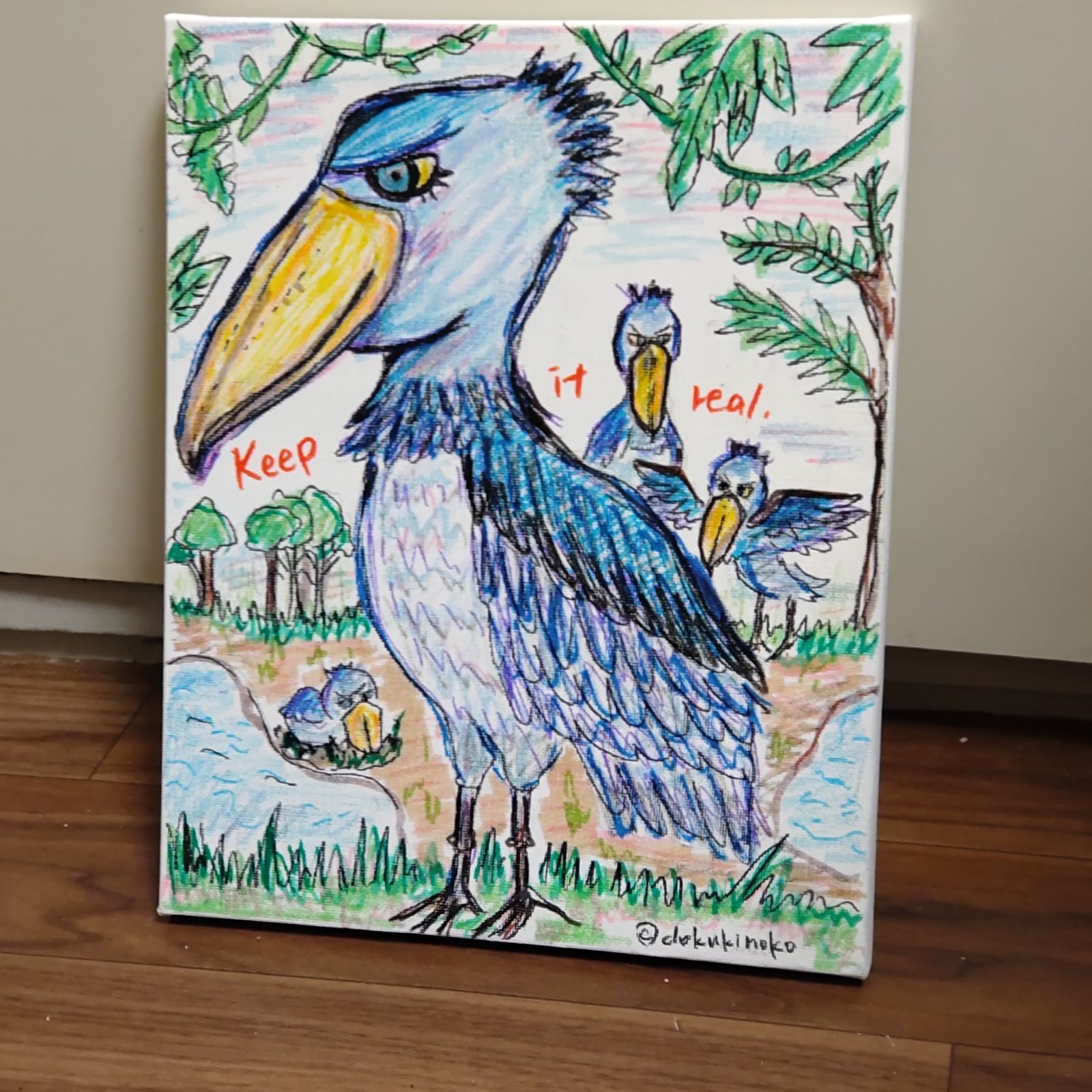 一点もの ハシビロコウ イラスト 手書き キャンバスアート 絵画 - メルカリ