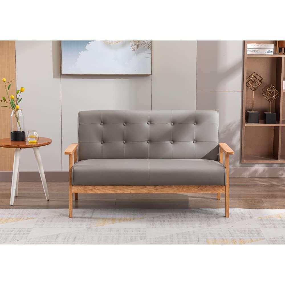 新着商品 ソファ カウチ ソファ 新色登場 2人掛け グレーPVC レトロモダン 幅127×61×76 オーエスジェイ OSJ 天然木脚 肘付き 家族用