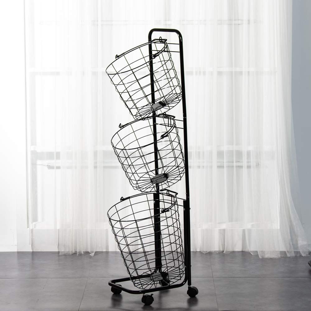 数量 組立品 取り外し 収納 脱衣かご 洗濯カゴ 持ち手 収納グッズ ワイヤー キャスター付き 隙間収納 バスケットワゴン ボックス ブラック ランドリー ランドリーラック3段