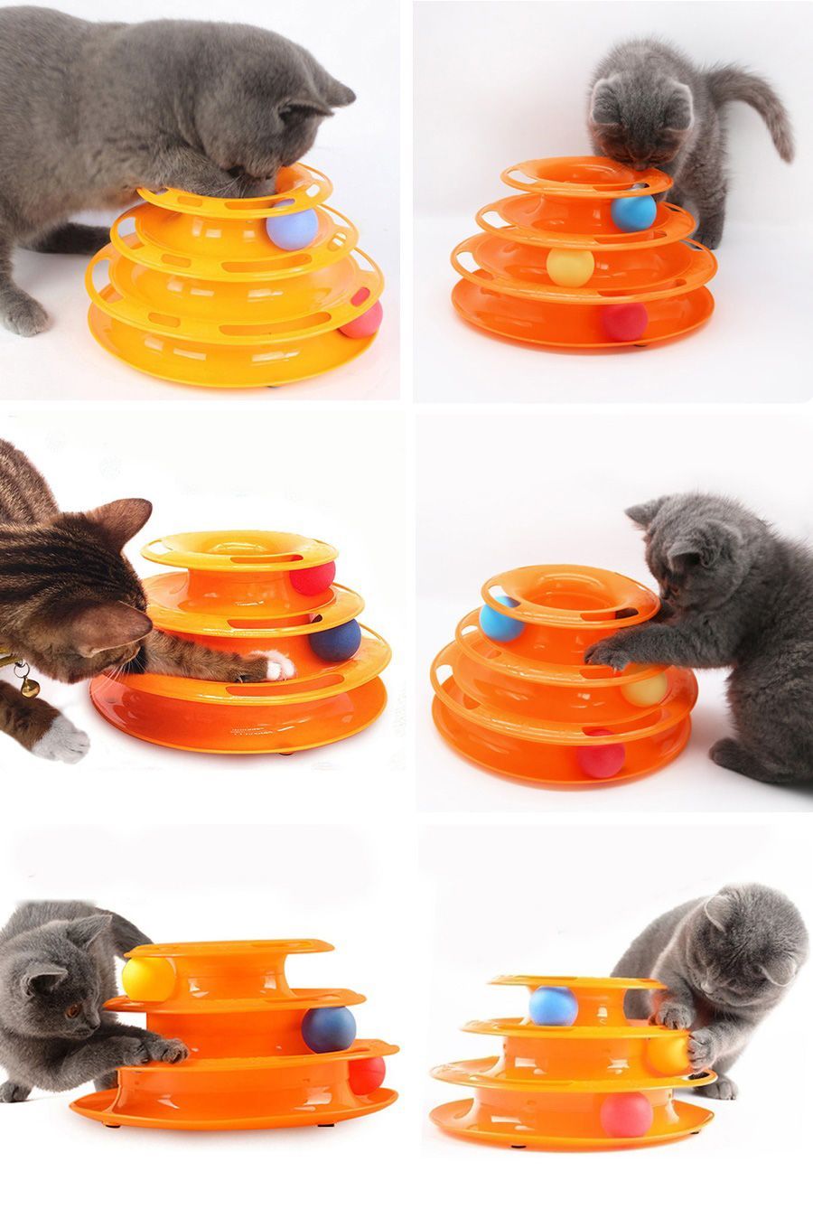 猫 玩具 おもちゃ キャット ボールタワー ひとり遊び くるくる ボール オレン