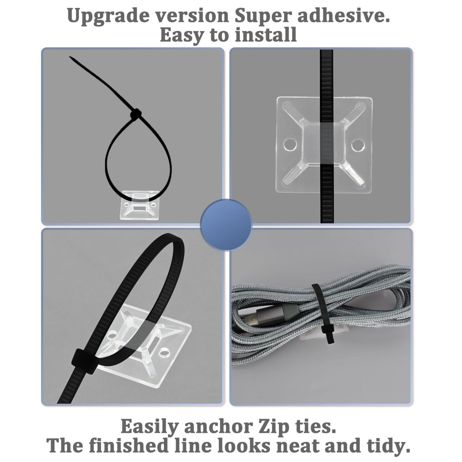 【特価セール】マウントベース ナイロン結束バンド 50個 セット ケーブルタイ 18mm 透明+ブラック ナイロンケーブルストラップ  強力粘着テープ付き 配線 固定具 VIAKY ケーブル コード 収納 整理 耐熱 耐候性