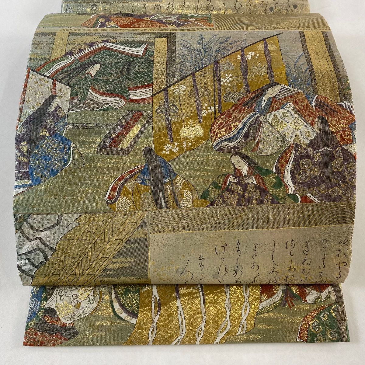 丸帯 名品 証紙 源氏物語絵巻 本金箔 金色 全通 正絹