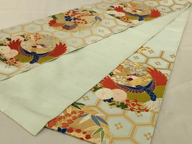 ZY-586 袋帯 西陣織 メガネ証紙付 鳳凰 華紋 花唐草 金糸 銀糸 逸品 ZY-586 袋帯 西陣織 メガネ証紙付 鳳凰 華紋 花唐草 金糸 銀糸 逸品