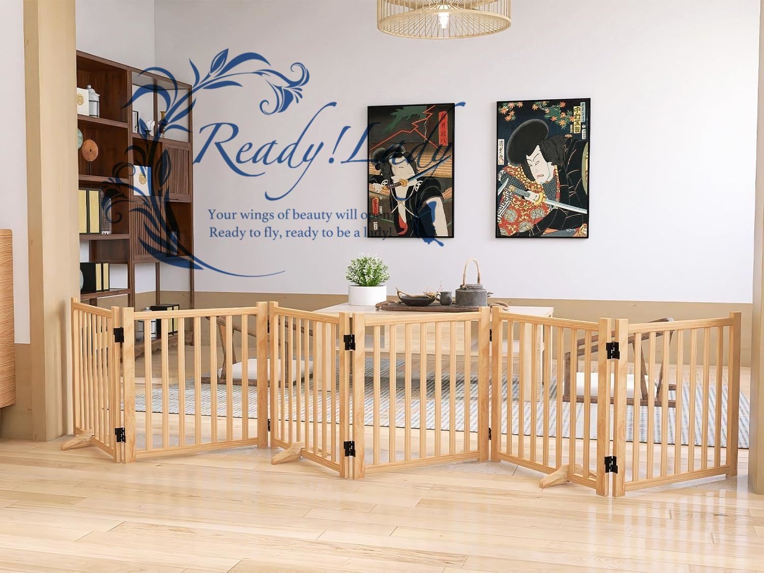 木製ペットゲート家用自立式ドッグゲート 戸口 階段 木製ペット用家具ドッグフェンス 折り式バリア 犬 柵 犬 ゲート ペット用家具フェンス 安全柵 小型犬 中型犬 脱走防止 ガード 飛び出し防止 多頭飼い ペットガード 6枚 高さ58cm長さ348cm