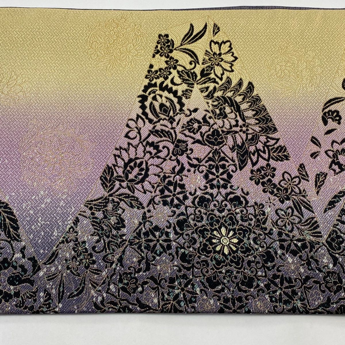 袋帯 美品 逸品 前田仁仙 落款 華文 更紗 金糸 紫 全通 正絹