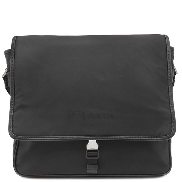 プラダ PRADA ショルダーバッグ ナイロン メッセンジャーバッグ ナイロン レザー ブラック シルバー金具 黒 三角ロゴ 保存袋