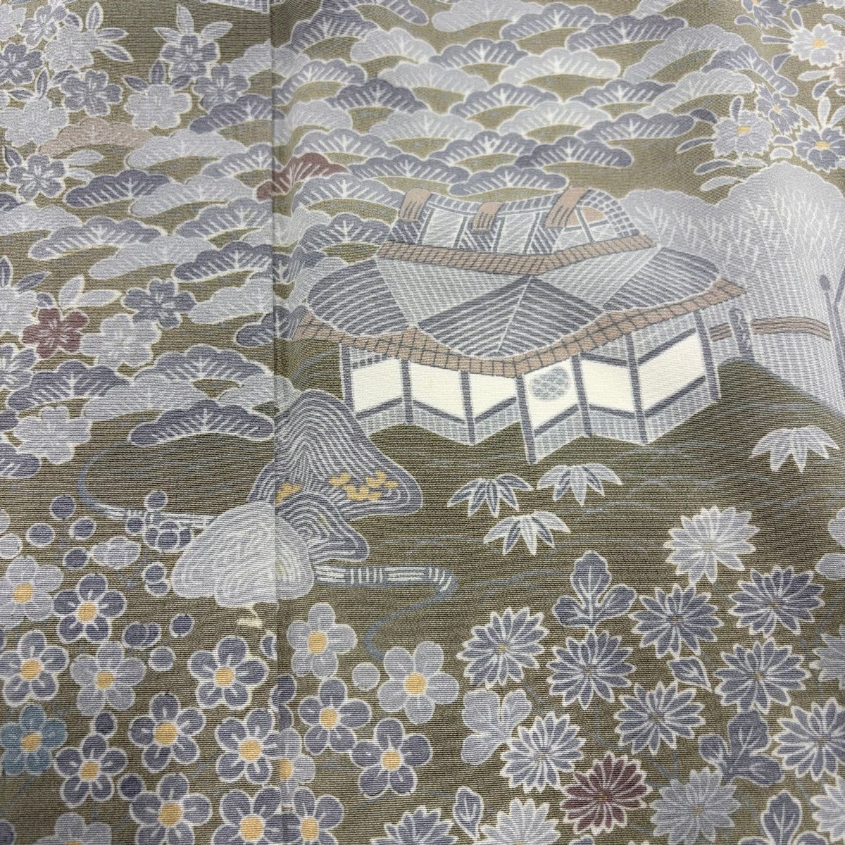 裄64 刺繍 付け下げ 正絹 素敵な花 紋なし 上品 着物 U-6876 付下げ 身丈150cm 裄丈62.5cm S 袷 鳥 花唐草 刺繍 ぼかし 灰緑