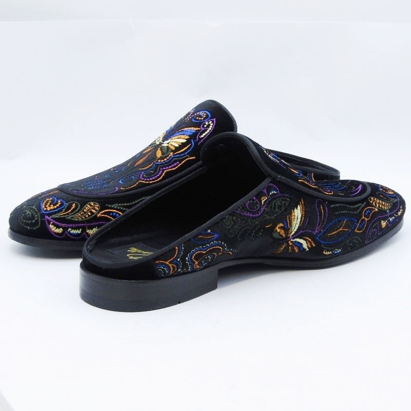 美品 Needles ニードルス 41 ベルベットミュール 32796 Velvet Mule Papillon Embroidery スリッポン  サンダル ブラック 黒 22001465 - メルカリ