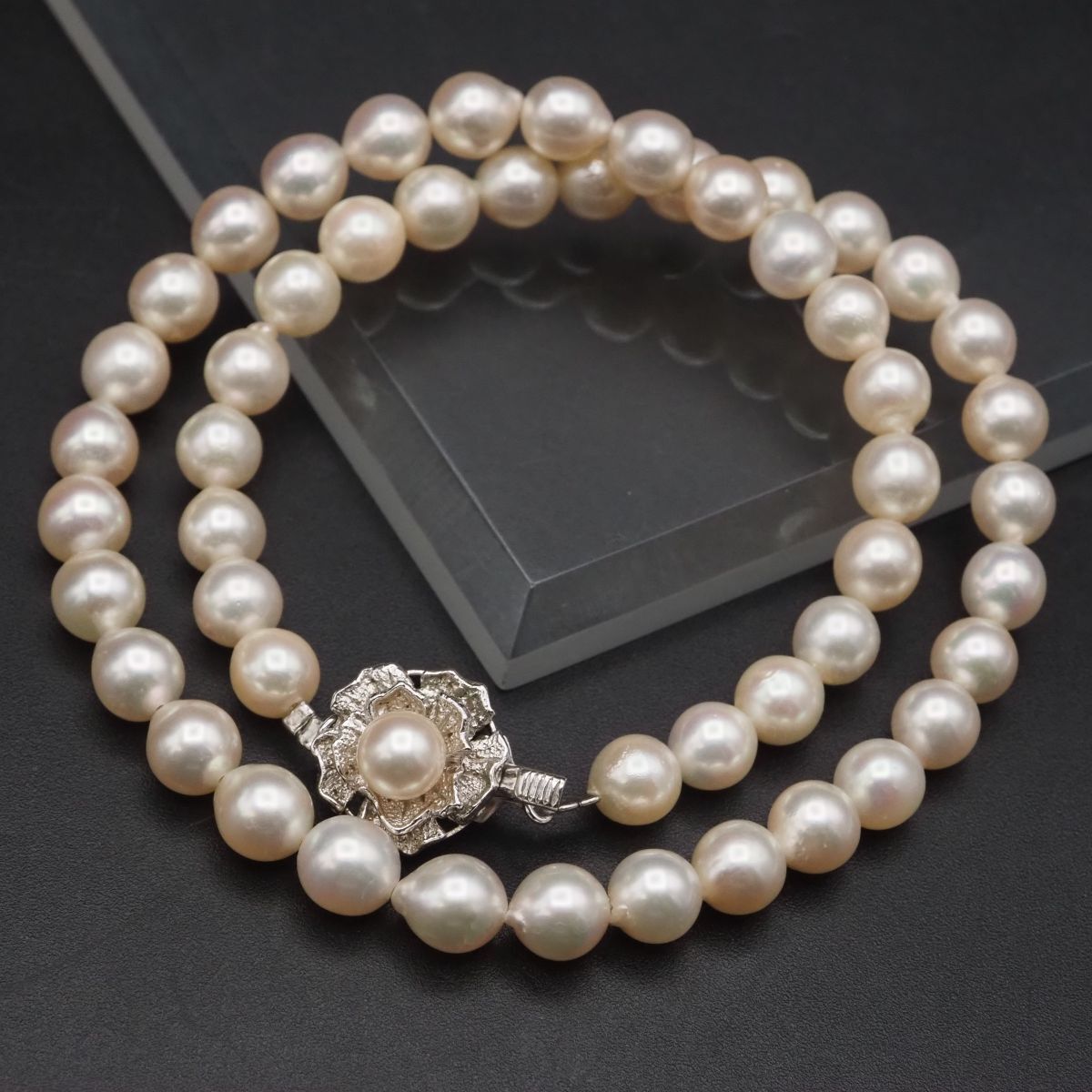 G010 本真珠 7.2mm珠 パール SILVER刻印 ネックレス デザイン