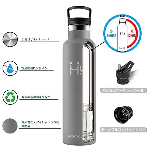 【匿名配送】 1000ML_8Cグレー-B KollyKolla 水筒 1リットル 真空断熱 保温 保冷 水筒 直飲み ストロー付き水筒 かわいい 水筒 大容量