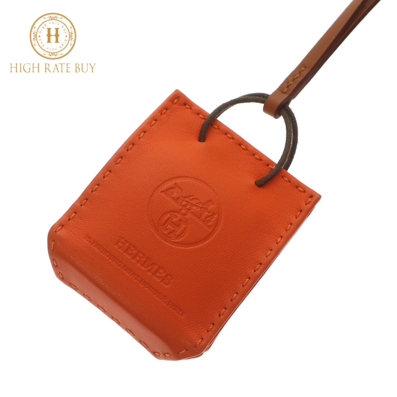 【極美品】HERMES エルメス サックオランジュ H079065CA Y刻 2020年 アニューミロ ラムスキン バッグチャーム ストラップ ショッパーモチーフ ショッピングバッグ オレンジ レディース